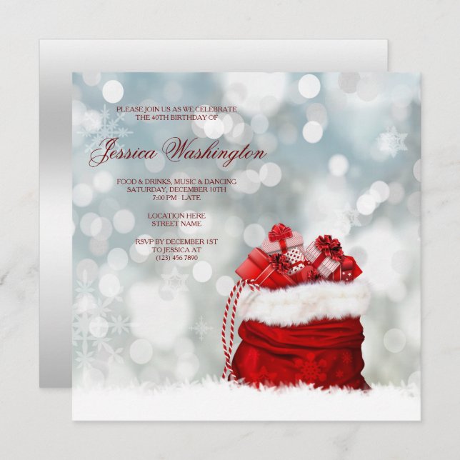 Present Filled Santa Sack Christmas Birthday Invitation (Front/Back)