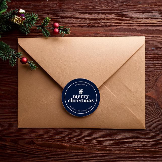 Present With A Bow Christmas Custom Classic Round Sticker (Creator Uploaded)