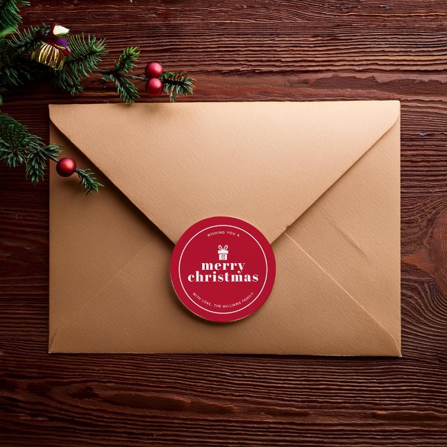 Present With A Bow Christmas Custom Classic Round Sticker (Creator Uploaded)