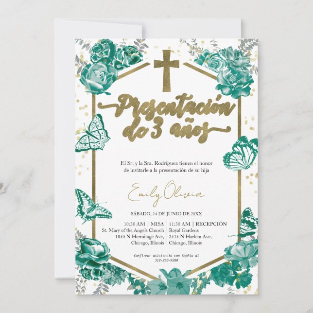 Presentación 3 años Photo Invitation Butterfly (Front)