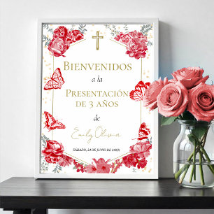 Presentación 3 años Welcome Sign Butterflys Red