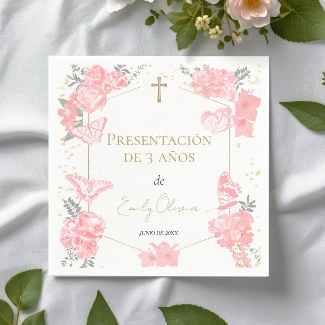 Presentación de 3 años Napkins Butterflys Pink (Creator Uploaded)
