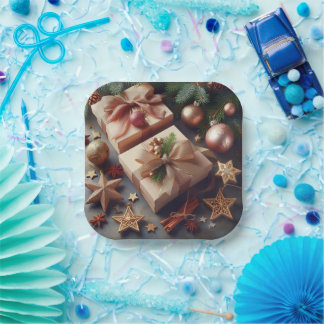 Presents and Christmas ornaments Paper Plate