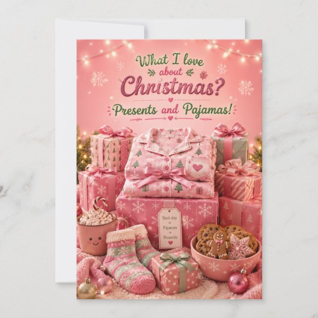 Presents and Pyjamas Funny Christmas Card (Front)