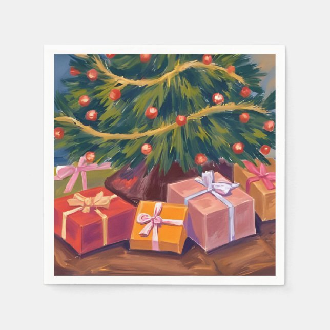Presents Under the Tree Christmas Holiday Party Napkin (Front)
