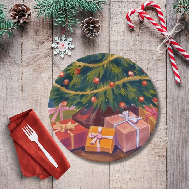 Presents Under the Tree Christmas Holiday Party Paper Plate (Creator Uploaded)