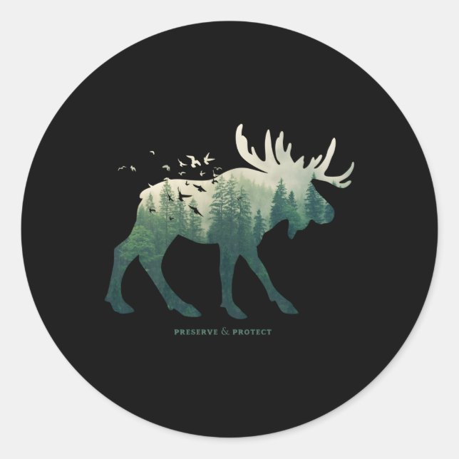 Preserve Protect National Park Moose Classic Round Sticker (Front)