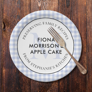 Preserving Family Recipes Periwinkle Blue Monogram Paper Plate