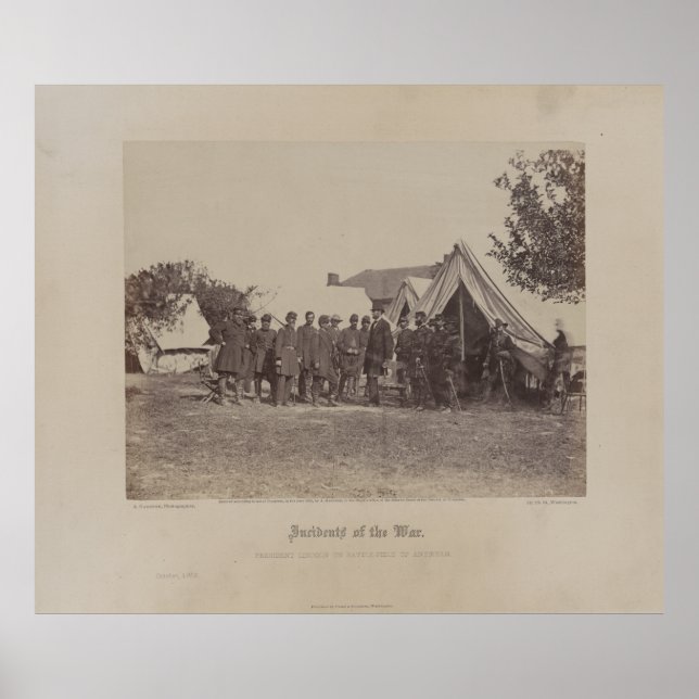 President Abe Lincoln on battle field of Antietam Poster (Front)
