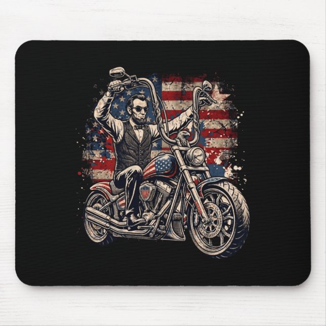 President Abraham Abe Lincoln Riding A Motorcycle Mouse Pad (Front)