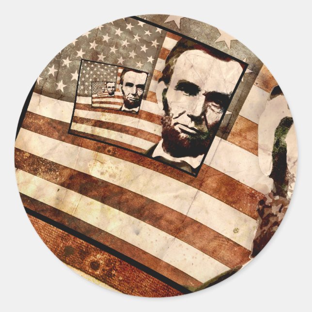 President Abraham Lincoln Patriotic Flag Classic Round Sticker (Front)