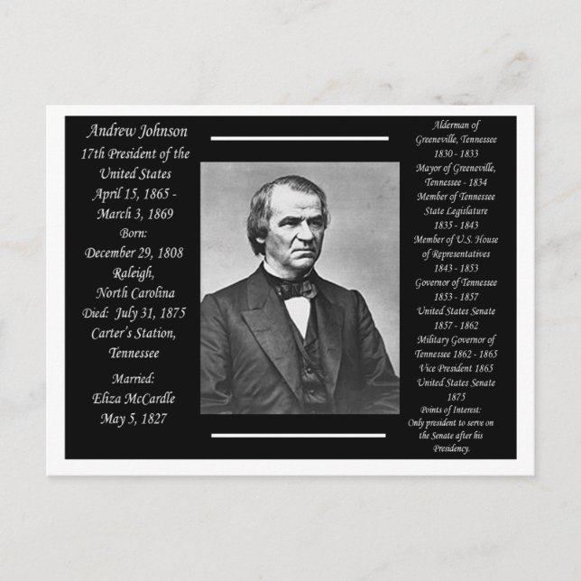 President Andrew Johnson Postcard (Front)
