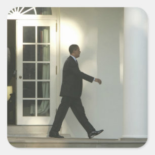 President Barack in deep thought as he walks Square Sticker