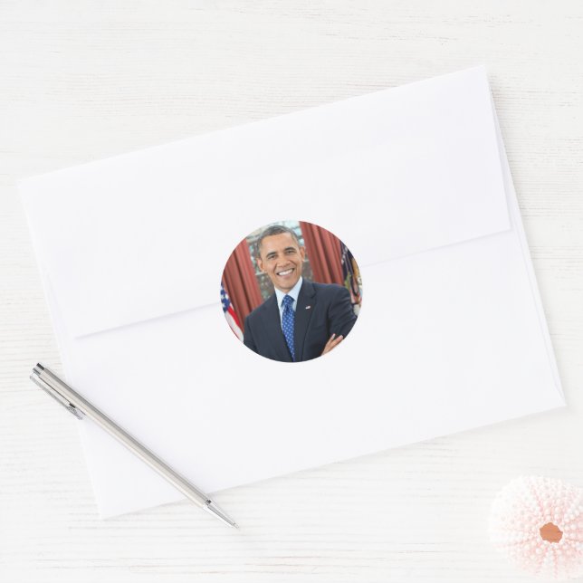 President Barack Obama 2nd Term Official Portrait Classic Round Sticker (Envelope)