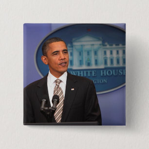 President Barack Obama makes an announcement 15 Cm Square Badge