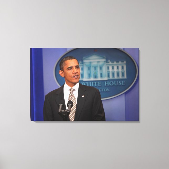 President Barack Obama makes an announcement Canvas Print (Front)