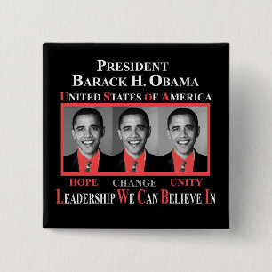 PRESIDENT BARACK OBAMA - RED 15 CM SQUARE BADGE