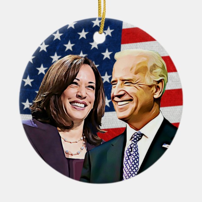 President Biden and VP Harris Keepsake Ceramic Tree Decoration (Front)