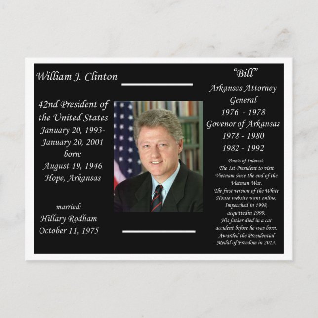 President Bill Clinton Postcard (Front)