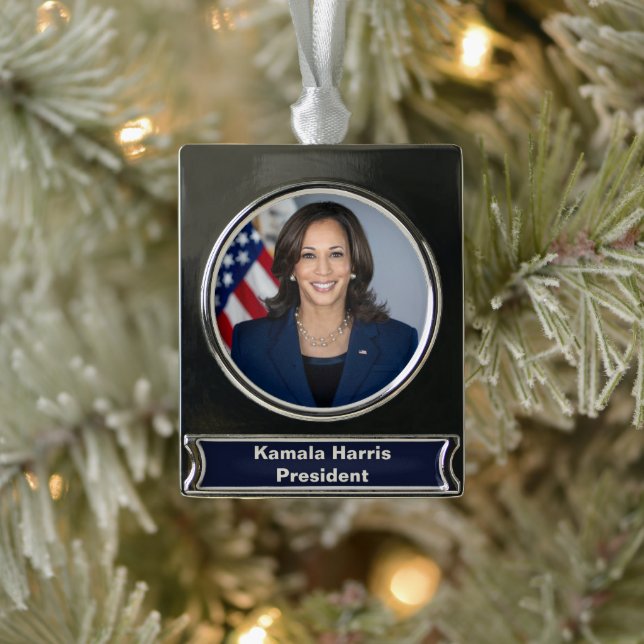President Candidate Kamala Harris US 2024 Silver Plated Banner Ornament (Tree)