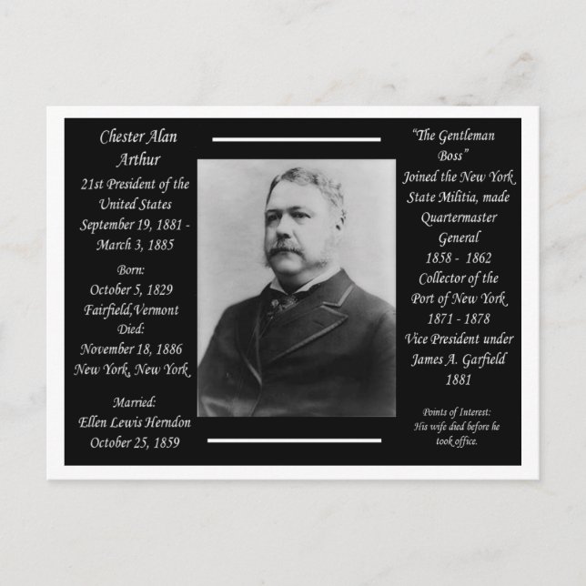 President Chester Alan Arthur Postcard (Front)