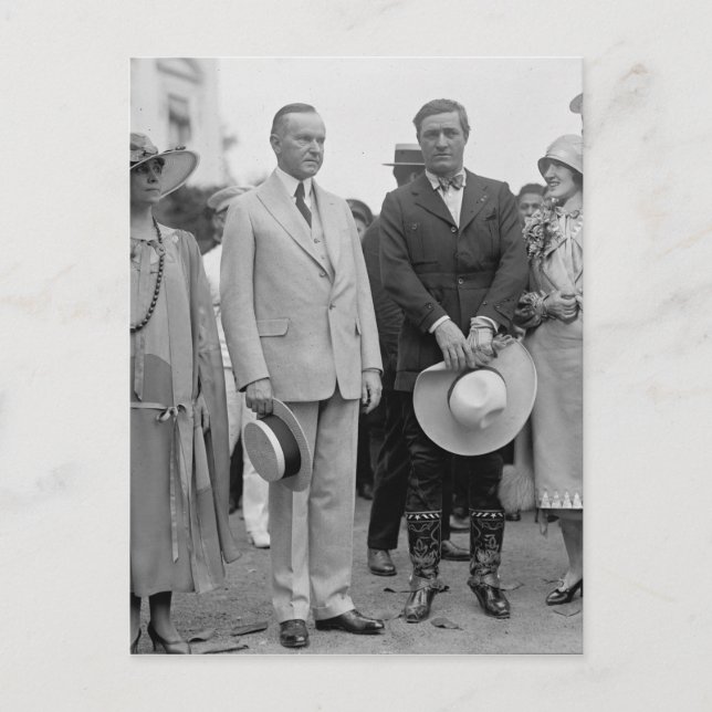 President Coolidge and Tom Mix Postcard (Front)
