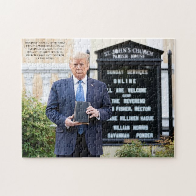 President Donald J. Trump Bible at Damaged Church Jigsaw Puzzle (Horizontal)