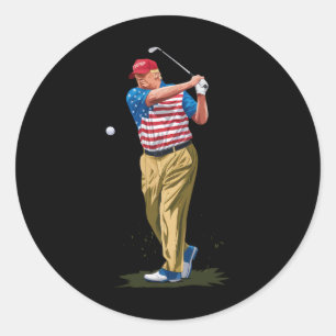 President Donald Trump 2025 Golf Us American Flag Classic Round Sticker