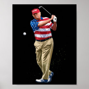 President Donald Trump 2025 Us American Flag Golf  Poster