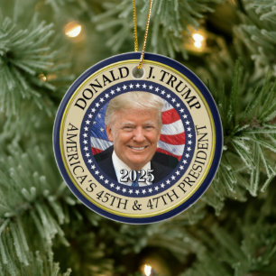 President Donald Trump 47th President 2024 Photo Ceramic Tree Decoration