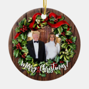 President Donald Trump & Melania 2022 Holly Wreath Ceramic Tree Decoration