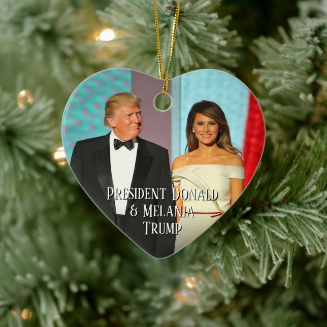 President Donald Trump & Melania Heart Photo Ceramic Tree Decoration (Tree)