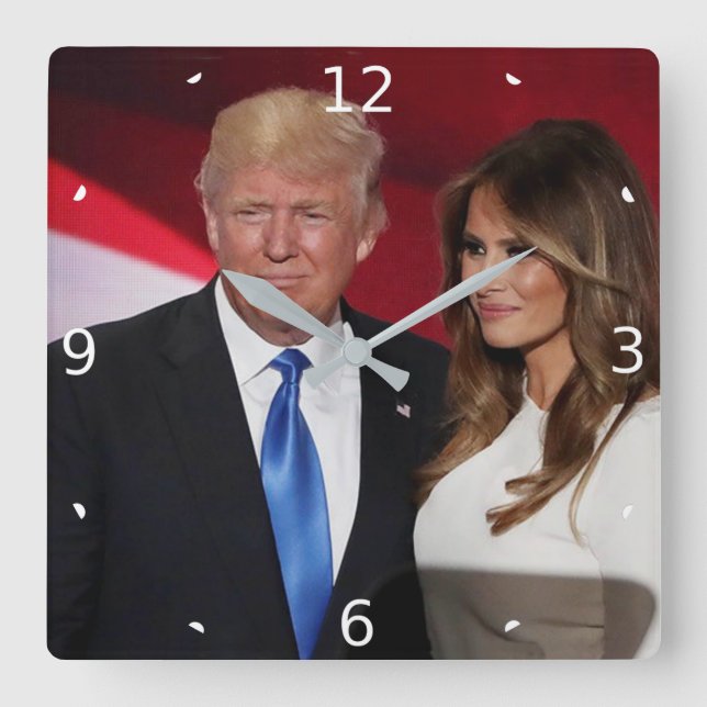 PRESIDENT DONALD TRUMP & MELANIA SQUARE WALL CLOCK (Front)