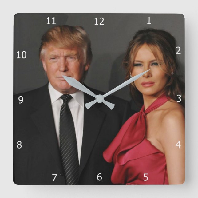 PRESIDENT DONALD TRUMP & MELANIA SQUARE WALL CLOCK (Front)