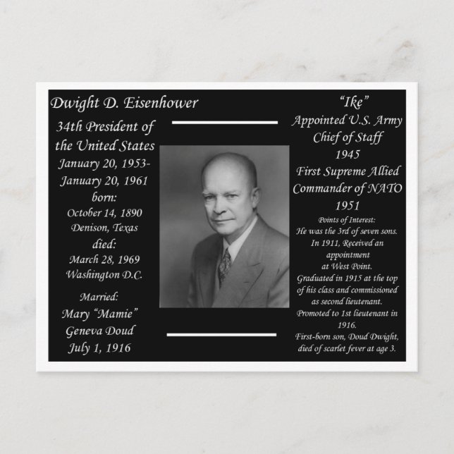 President Dwight Eisenhower Postcard (Front)