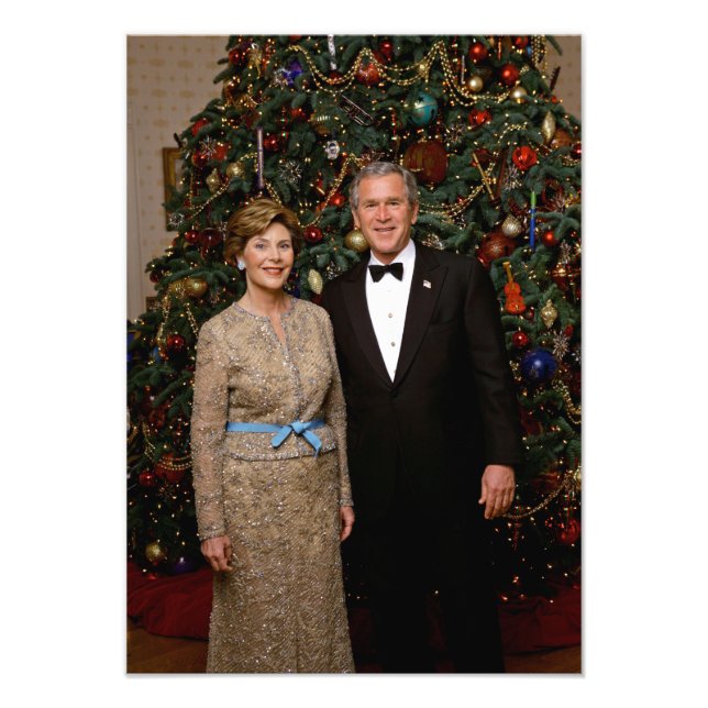President George Bush, Laura Christmas White House Photo Print (Front)