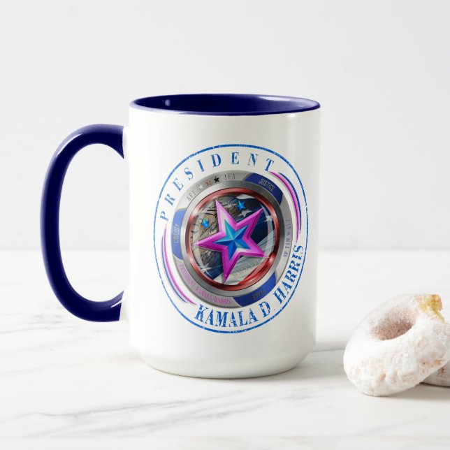 President Harris-Walz Dual Stamp Medallion Mug (With Donut)
