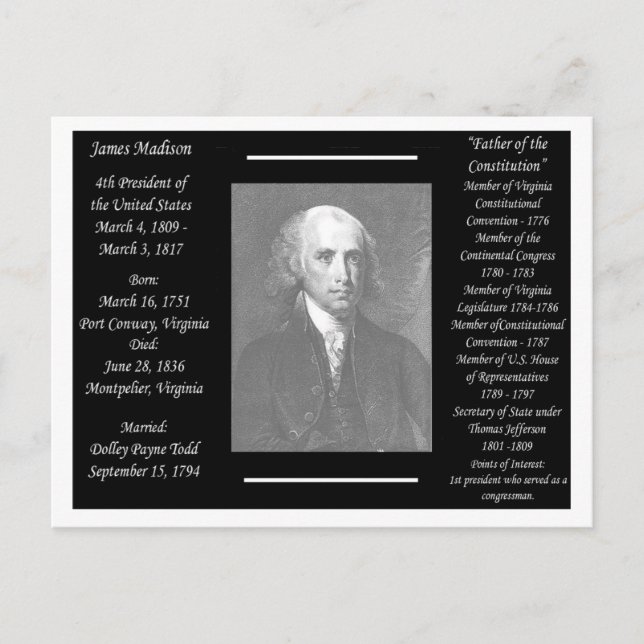 President James Madison Postcard (Front)