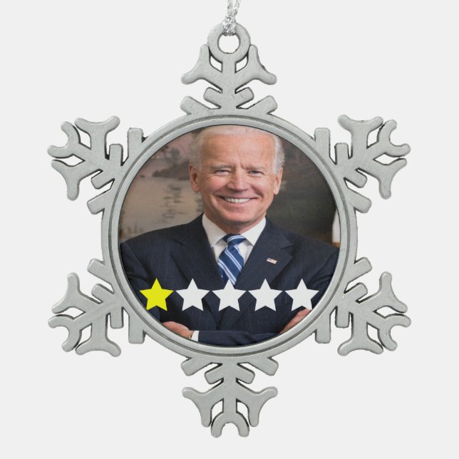 President Joe Biden Approval Rating Snowflake Pewter Christmas Ornament (Front)