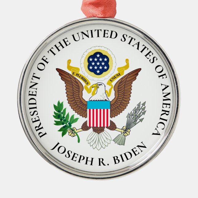 President Joe Biden & Presidential Seal Metal Tree Decoration (Front)