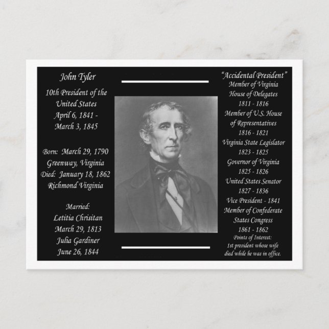 President John Tyler Postcard (Front)