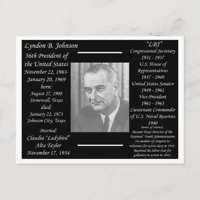 President Lyndon Johnson Postcard (Front)