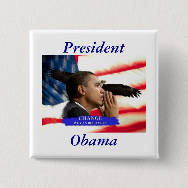 President Obama 15 Cm Square Badge (Front)