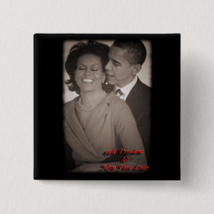 PRESIDENT OBAMA & FIRST LADY SQUARE BUTTON