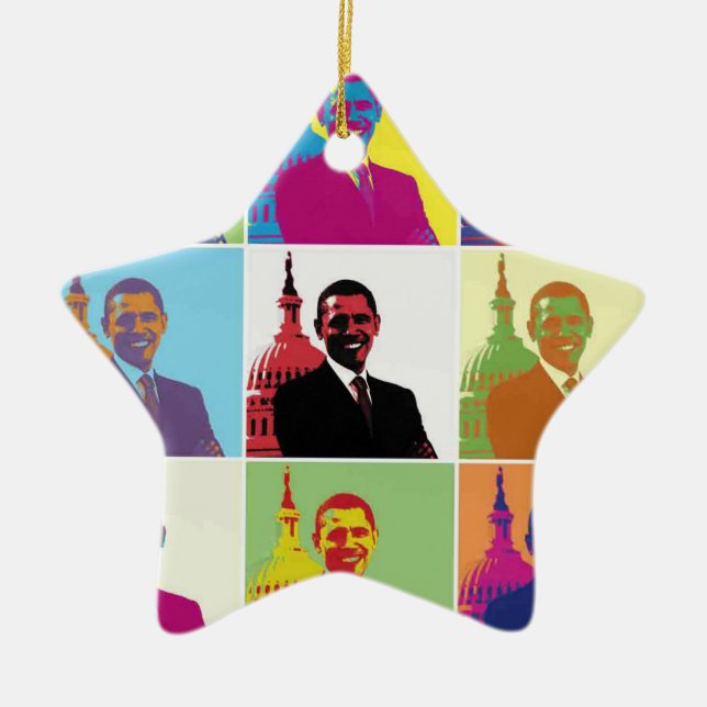 President Obama Pop Art Ceramic Tree Decoration (Front)