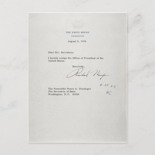 President Richard M. Nixon Resignation Letter Postcard (Front)