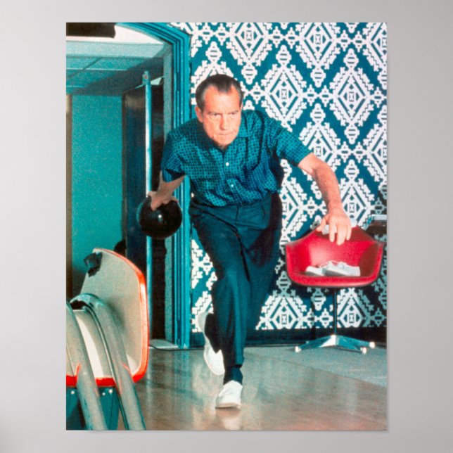 President Richard Nixon Bowling At The White House Poster (Front)