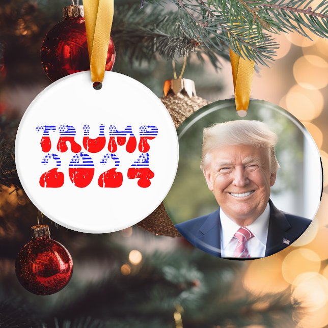 President Trump 2024 Patriotic Election Photo Ceramic Tree Decoration (President Trump 2024 Patriotic Election Photo Ceramic Ornament)
