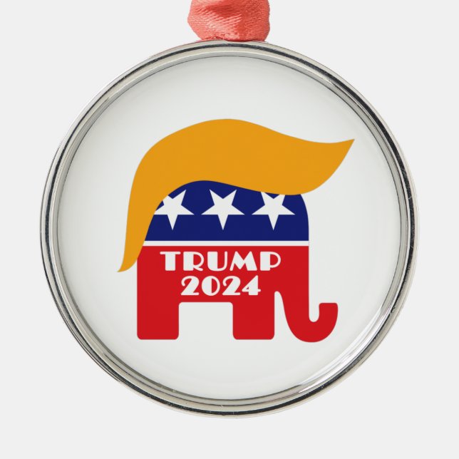 President Trump 2024 Republican Elephant Hair Logo Metal Tree Decoration (Front)