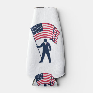 President Trump Bearing the Flag of the USA Bottle Cooler